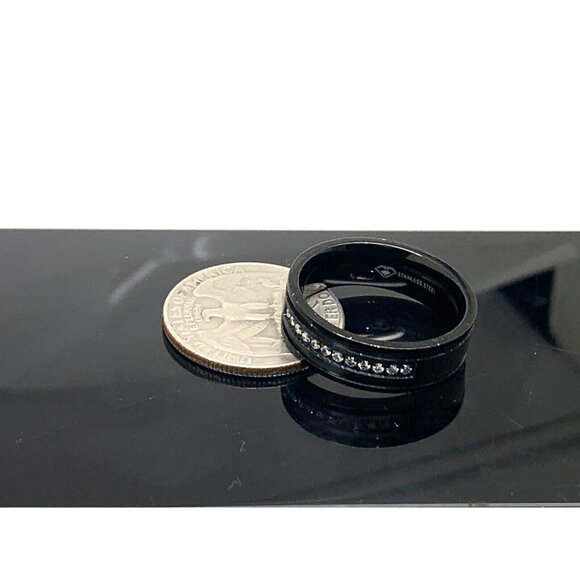 Men's Wedding Band Black Stainless Steel Diamond 7mm Wide Ring Size 8.25 - Picture 13 of 13